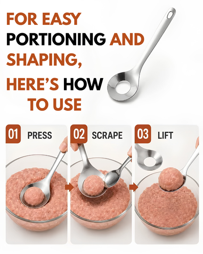 Stainless Steel Croquettes Meatball Spoon Mold Non-stick with Round Hole Meatball Maker Spoon Hangable Meat Press Tools