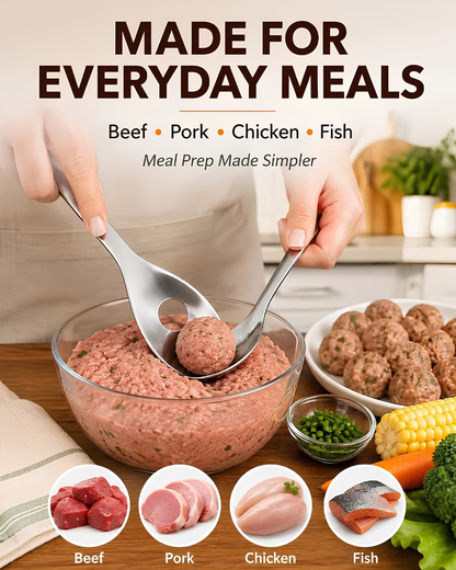Stainless Steel Croquettes Meatball Spoon Mold Non-stick with Round Hole Meatball Maker Spoon Hangable Meat Press Tools