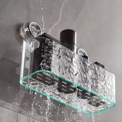 Suction Cup Storage Rack Rectangle Organizer Shelf No Drilling Bathroom Shower Organizer Holder For Countertop Kitchen Bathroom