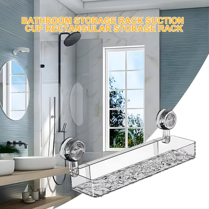 Suction Cup Storage Rack Rectangle Organizer Shelf No Drilling Bathroom Shower Organizer Holder For Countertop Kitchen Bathroom