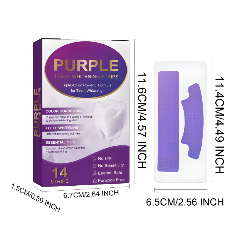 Teeth Bleaching Strip Purple Dental Cleaning Whitener Veneers Oral Hygiene Care Brightening Tooth Whitening Gel Strips