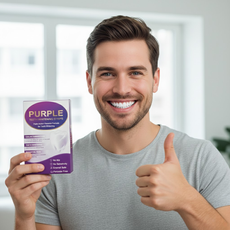 Teeth Bleaching Strip Purple Dental Cleaning Whitener Veneers Oral Hygiene Care Brightening Tooth Whitening Gel Strips