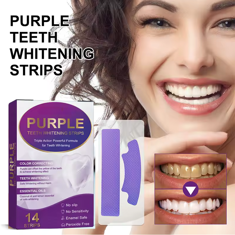 Teeth Bleaching Strip Purple Dental Cleaning Whitener Veneers Oral Hygiene Care Brightening Tooth Whitening Gel Strips