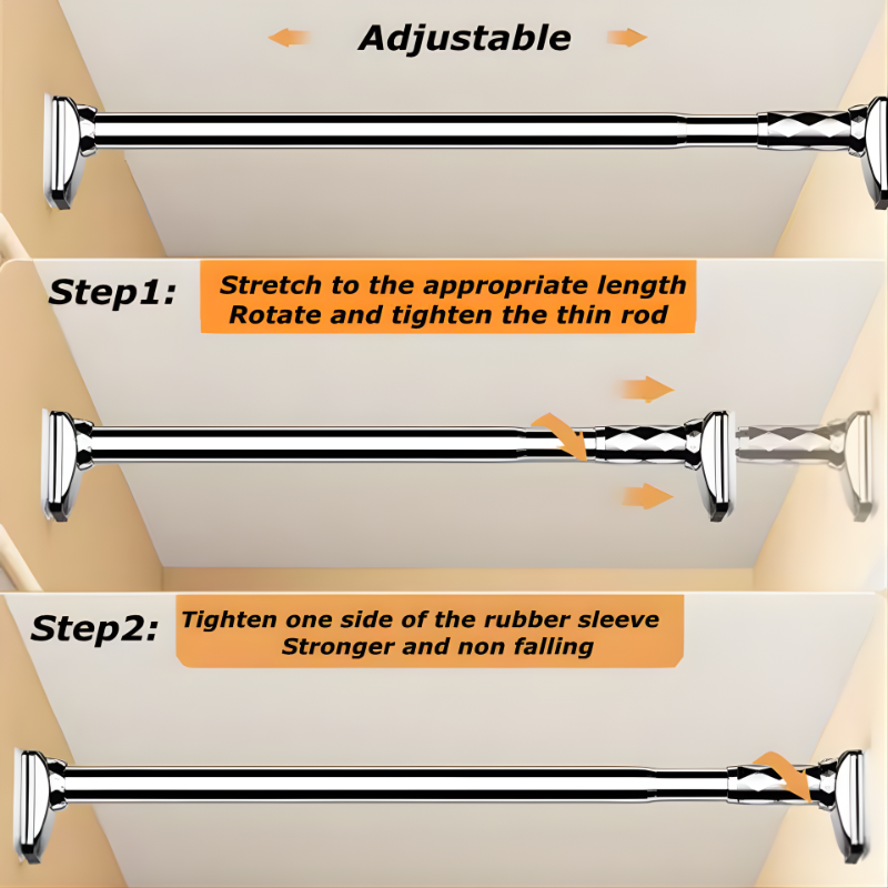 Telescopic Shower Curtain Rod, No Drill Tension Curtain Rod, Extendable from 40cm-500cm, 33mm Diameter Shower Pole Tension Rod