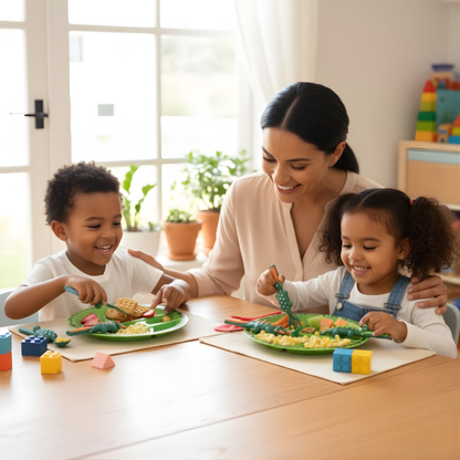 Toddler Construction Plate Set (4-Pieces) - Fun Bulldozer & Forklift Design, Unbreakable Melamine Dinnerware for Boys & Girls