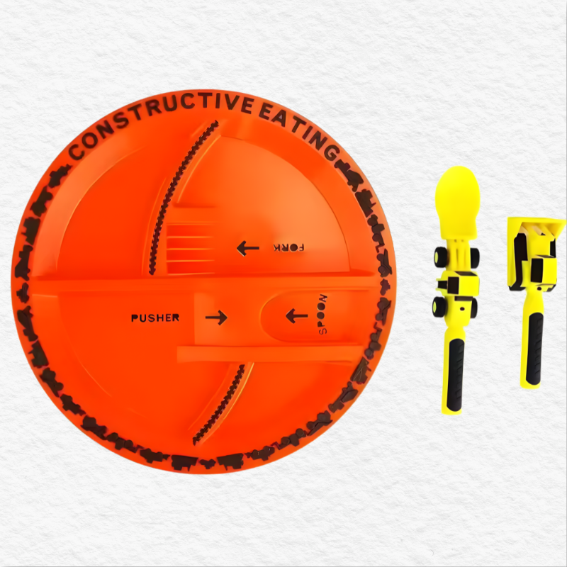 Toddler Construction Plate Set (4-Pieces) - Fun Bulldozer & Forklift Design, Unbreakable Melamine Dinnerware for Boys & Girls