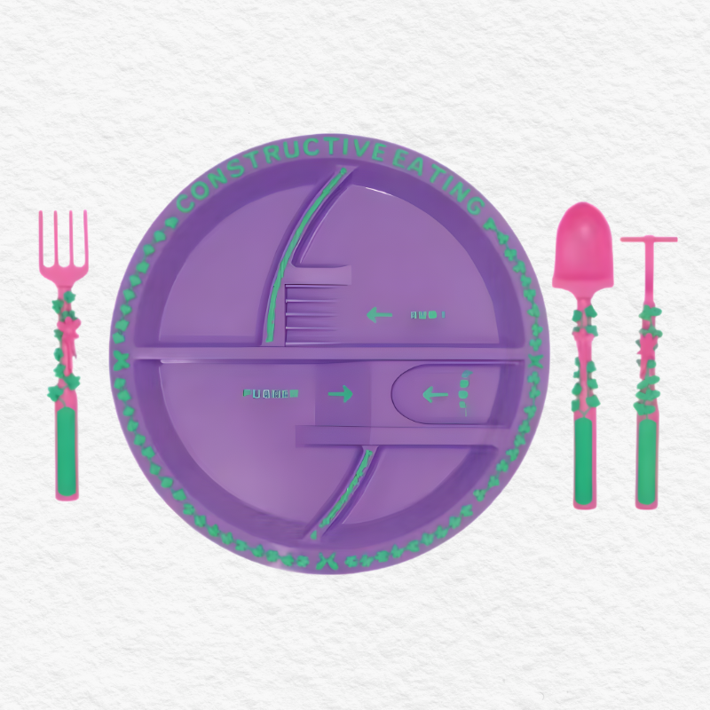 Toddler Construction Plate Set (4-Pieces) - Fun Bulldozer & Forklift Design, Unbreakable Melamine Dinnerware for Boys & Girls