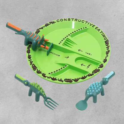 Toddler Construction Plate Set (4-Pieces) - Fun Bulldozer & Forklift Design, Unbreakable Melamine Dinnerware for Boys & Girls