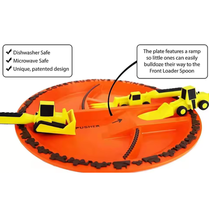 Toddler Construction Plate Set (4-Pieces) - Fun Bulldozer & Forklift Design, Unbreakable Melamine Dinnerware for Boys & Girls