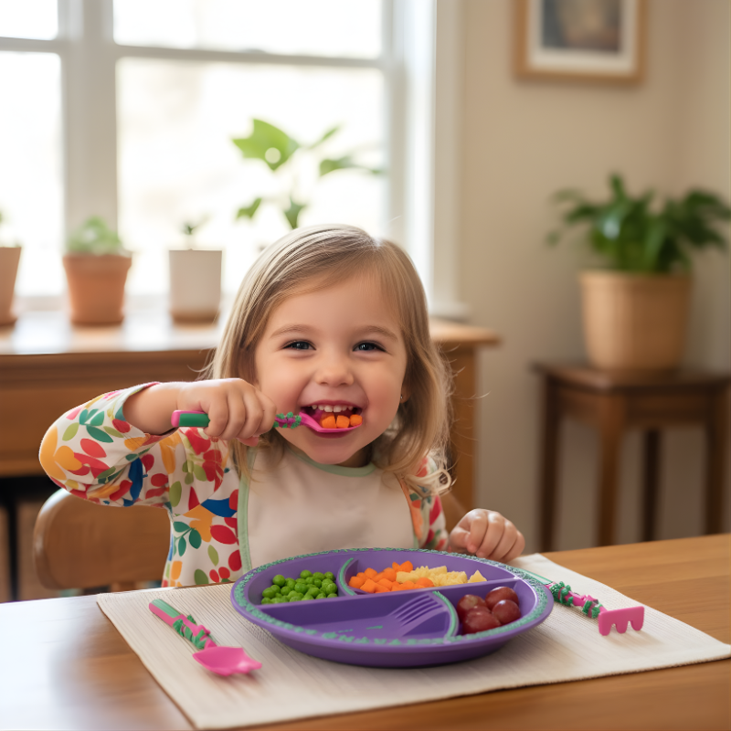 Toddler Construction Plate Set (4-Pieces) - Fun Bulldozer & Forklift Design, Unbreakable Melamine Dinnerware for Boys & Girls