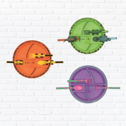 Toddler Construction Plate Set (4-Pieces) - Fun Bulldozer & Forklift Design, Unbreakable Melamine Dinnerware for Boys & Girls