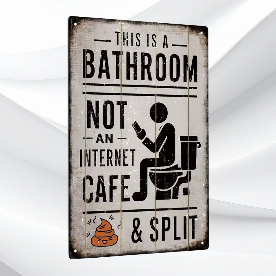  Vintage Metal Tin Sign, This Is A Bathroom Not An Internet Cafe & Split, Wall Art Decor for Home Farmhouse Washroom Bathroom