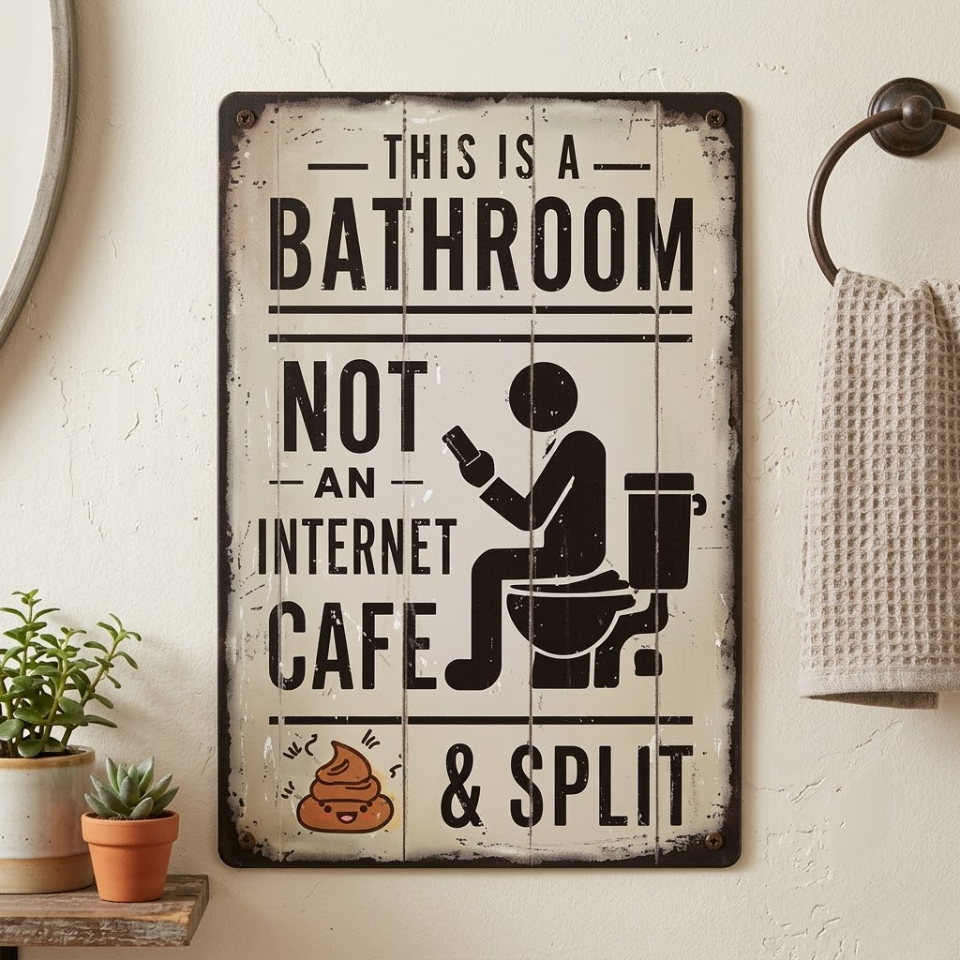  Vintage Metal Tin Sign, This Is A Bathroom Not An Internet Cafe & Split, Wall Art Decor for Home Farmhouse Washroom Bathroom