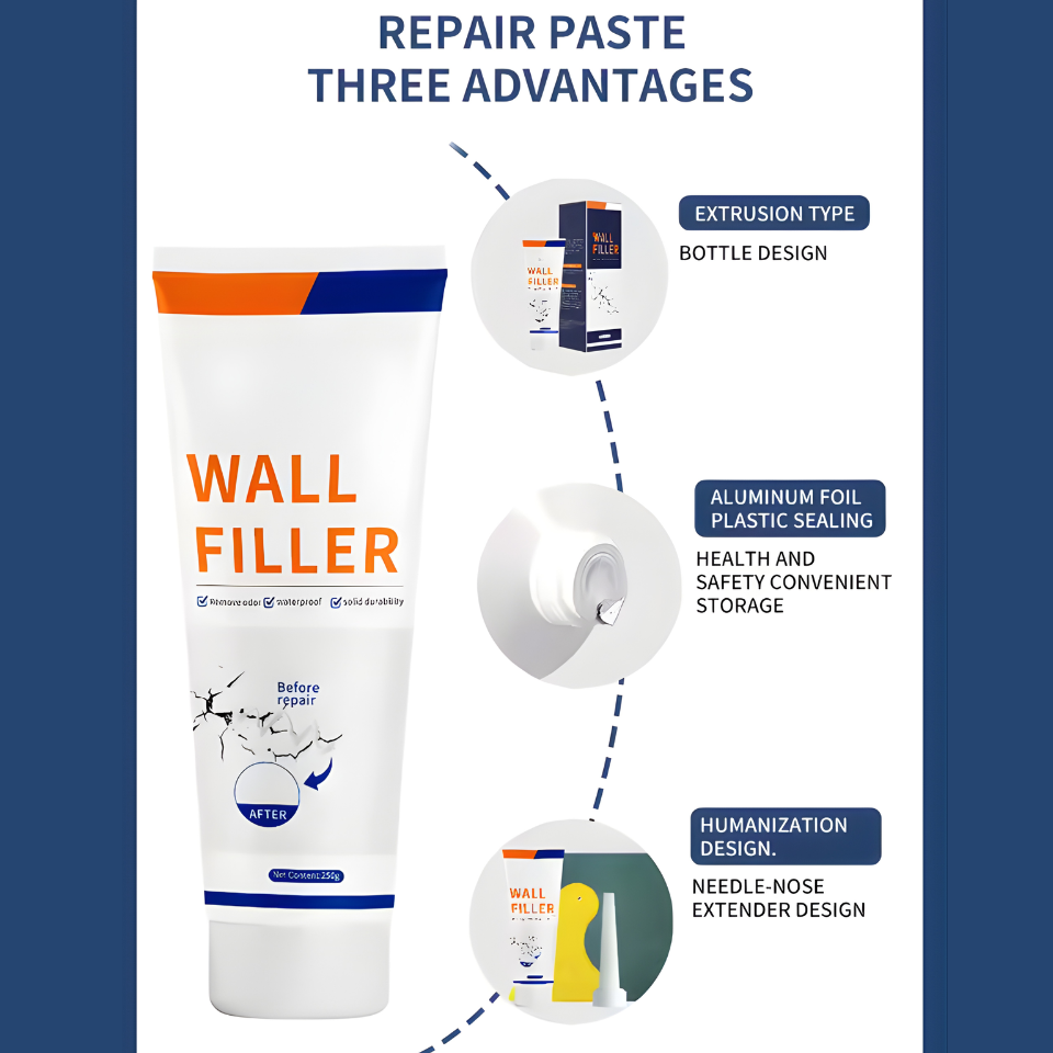 Wall Repair Paste Set with Spatula - Easy-to-Use, No-Mixing Formula, ideal for Home Wall Fixes, White Color, Long-Lasting