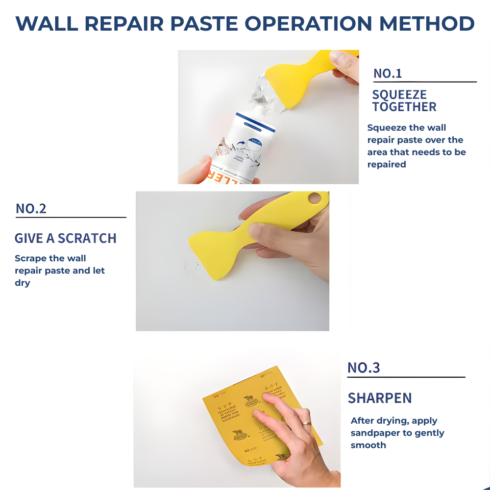 Wall Repair Paste Set with Spatula - Easy-to-Use, No-Mixing Formula, ideal for Home Wall Fixes, White Color, Long-Lasting