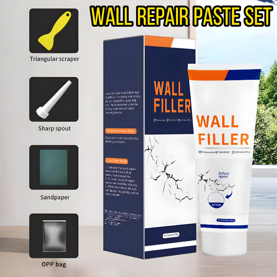 Wall Repair Paste Set with Spatula - Easy-to-Use, No-Mixing Formula, ideal for Home Wall Fixes, White Color, Long-Lasting