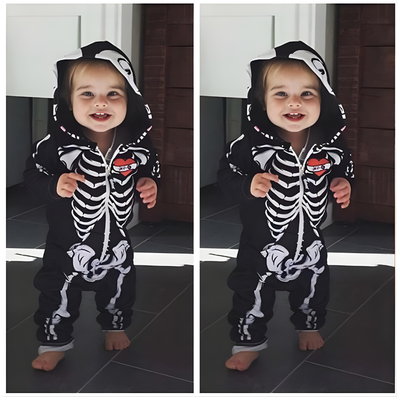 With Bat Design Baby Halloween Costume Skull Head Cosplay Baby FallOutfit Cute & Cool Autumn Style Infant Romper Baby Photoshoot