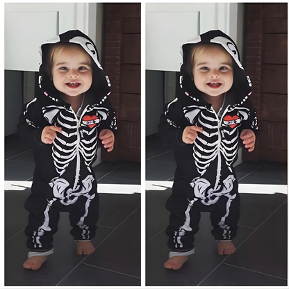 With Bat Design Baby Halloween Costume Skull Head Cosplay Baby FallOutfit Cute & Cool Autumn Style Infant Romper Baby Photoshoot
