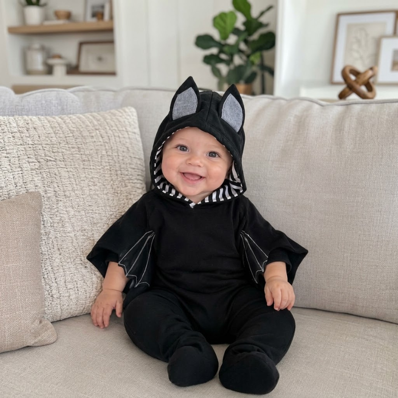 With Bat Design Baby Halloween Costume Skull Head Cosplay Baby FallOutfit Cute & Cool Autumn Style Infant Romper Baby Photoshoot
