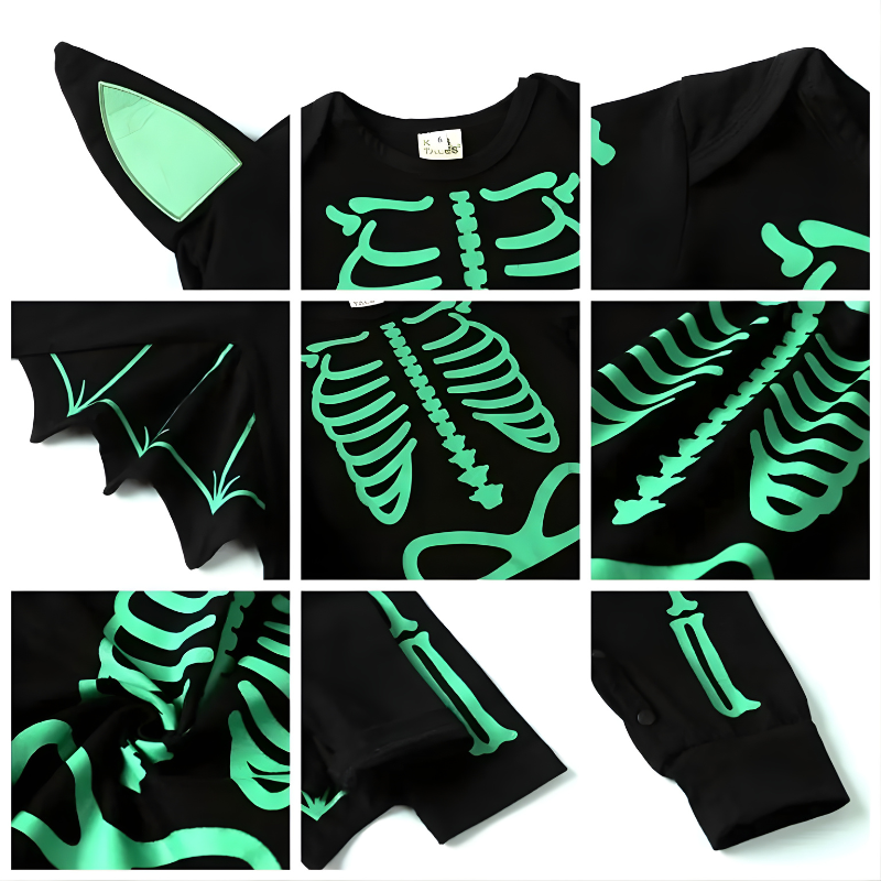 With Bat Design Baby Halloween Costume Skull Head Cosplay Baby FallOutfit Cute & Cool Autumn Style Infant Romper Baby Photoshoot