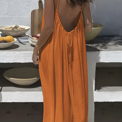 Women's Solid Color Backless Cami Dress Strappy Lounge Dress Open Back Maxi Length with Relaxed Fit Comfortable Home Wear​