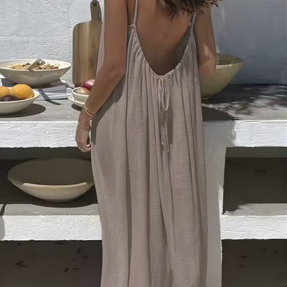 Women's Solid Color Backless Cami Dress Strappy Lounge Dress Open Back Maxi Length with Relaxed Fit Comfortable Home Wear​