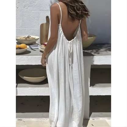 Women's Solid Color Backless Cami Dress Strappy Lounge Dress Open Back Maxi Length with Relaxed Fit Comfortable Home Wear​