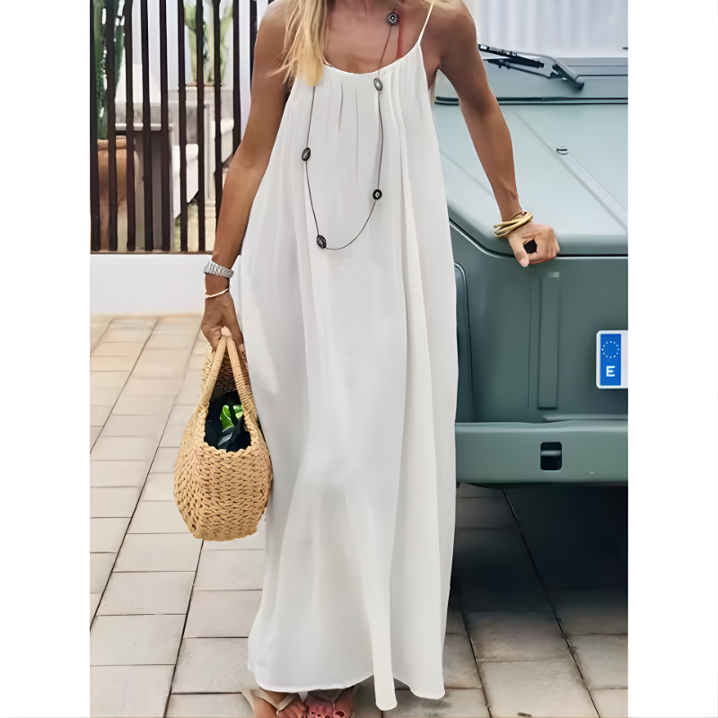 Women's Solid Color Backless Cami Dress Strappy Lounge Dress Open Back Maxi Length with Relaxed Fit Comfortable Home Wear​