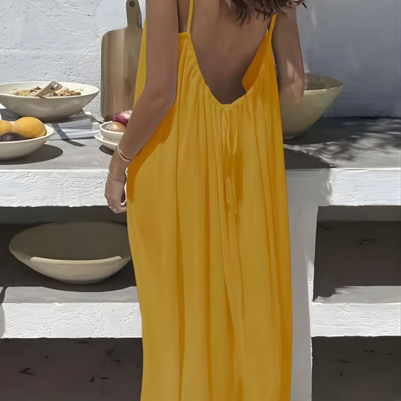 Women's Solid Color Backless Cami Dress Strappy Lounge Dress Open Back Maxi Length with Relaxed Fit Comfortable Home Wear​