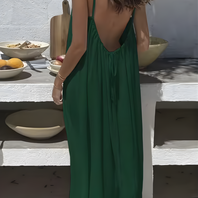 Women's Solid Color Backless Cami Dress Strappy Lounge Dress Open Back Maxi Length with Relaxed Fit Comfortable Home Wear​