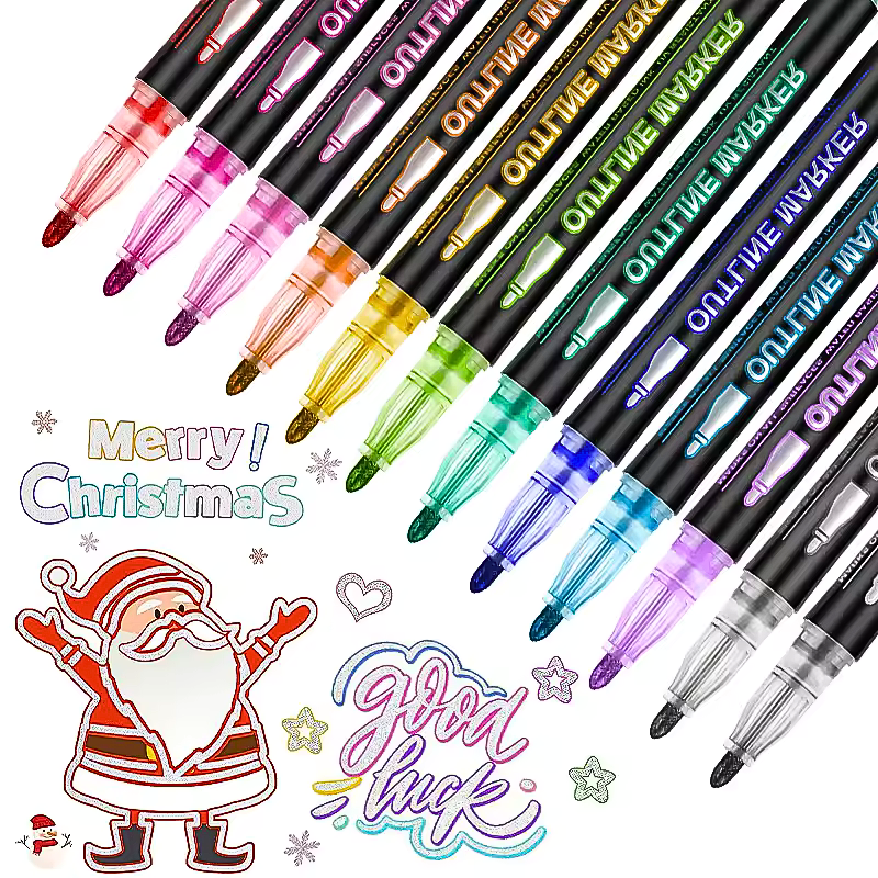 8/12/24/36/48 colors Double-line Outline pen contour pen Dream flash pen Metal color marker DIY handbook fluorescent marker