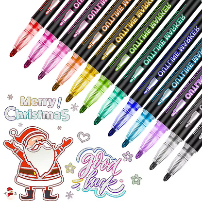 8/12/24/36/48 colors Double-line Outline pen contour pen Dream flash pen Metal color marker DIY handbook fluorescent marker