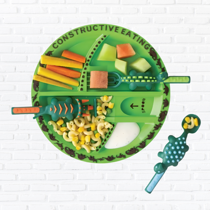 Toddler Construction Plate Set (4-Pieces) - Fun Bulldozer & Forklift Design, Unbreakable Melamine Dinnerware for Boys & Girls