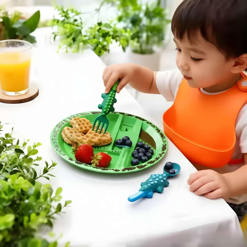 Toddler Construction Plate Set (4-Pieces) - Fun Bulldozer & Forklift Design, Unbreakable Melamine Dinnerware for Boys & Girls