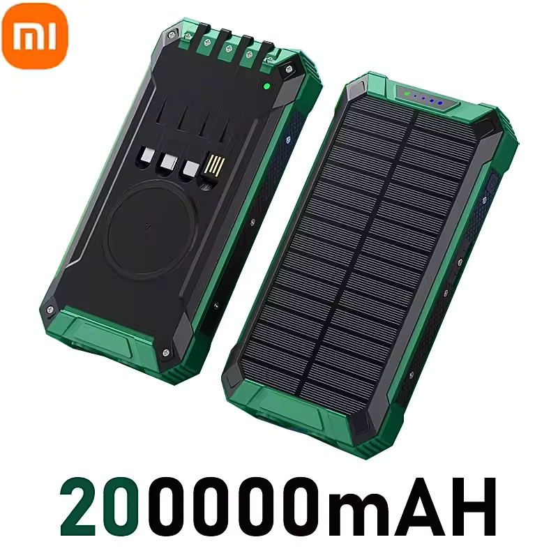 Solar Power Bank Wireless 200000mAh Large Capacity Fast Charging External Battery Outdoor Survival Emergency Equipment