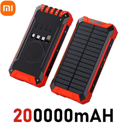 Solar Power Bank Wireless 200000mAh Large Capacity Fast Charging External Battery Outdoor Survival Emergency Equipment